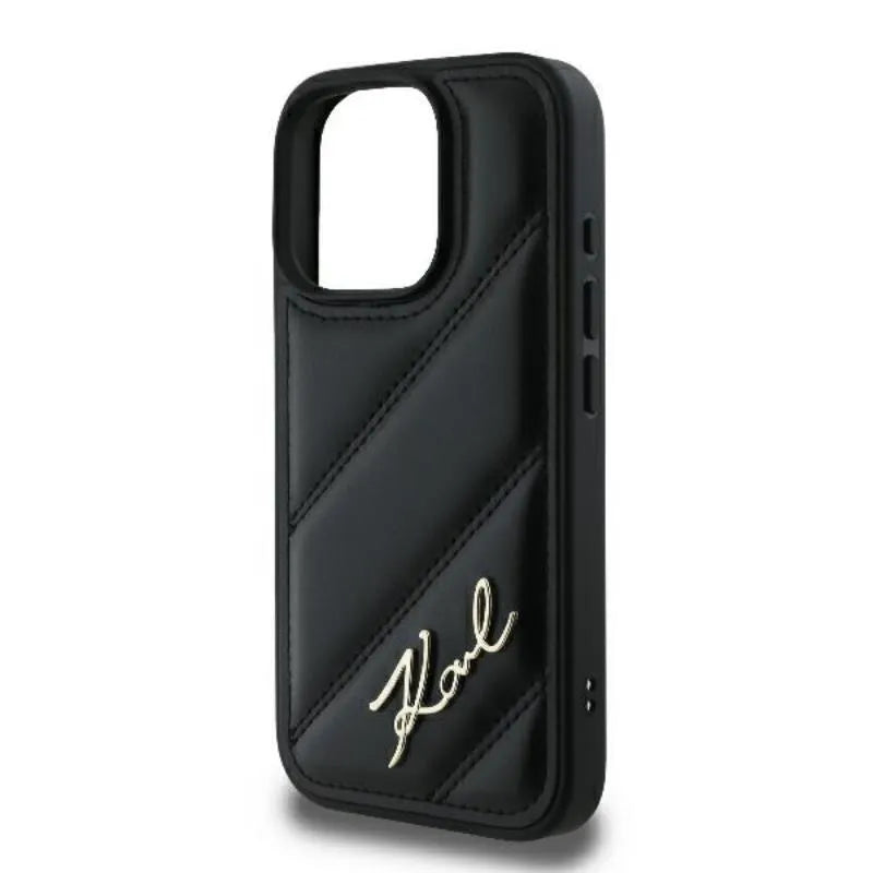 Karl Lagerfeld Dygsniuota Parašas – dėklas skirtas iPhone 16 Pro (juodas)