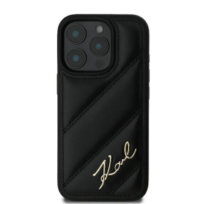Karl Lagerfeld Dygsniuota Parašas – dėklas skirtas iPhone 16 Pro (juodas)