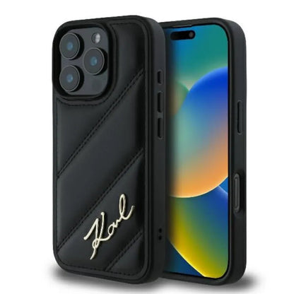Karl Lagerfeld Dygsniuota Parašas – dėklas skirtas iPhone 16 Pro (juodas)