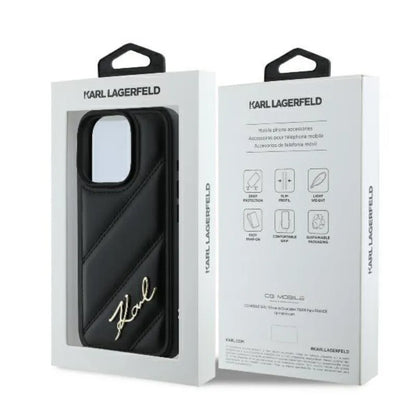 Karl Lagerfeld Dygsniuota Parašas – dėklas skirtas iPhone 16 Pro (juodas)