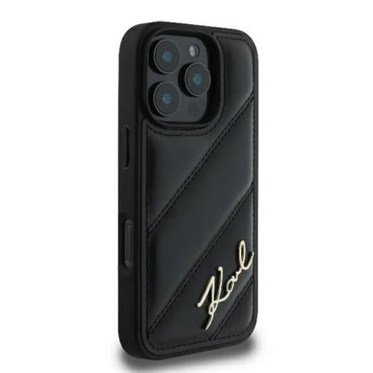Karl Lagerfeld Dygsniuota Parašas – dėklas skirtas iPhone 16 Pro (juodas)