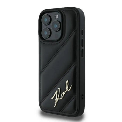 Karl Lagerfeld Dygsniuota Parašas – dėklas skirtas iPhone 16 Pro (juodas)
