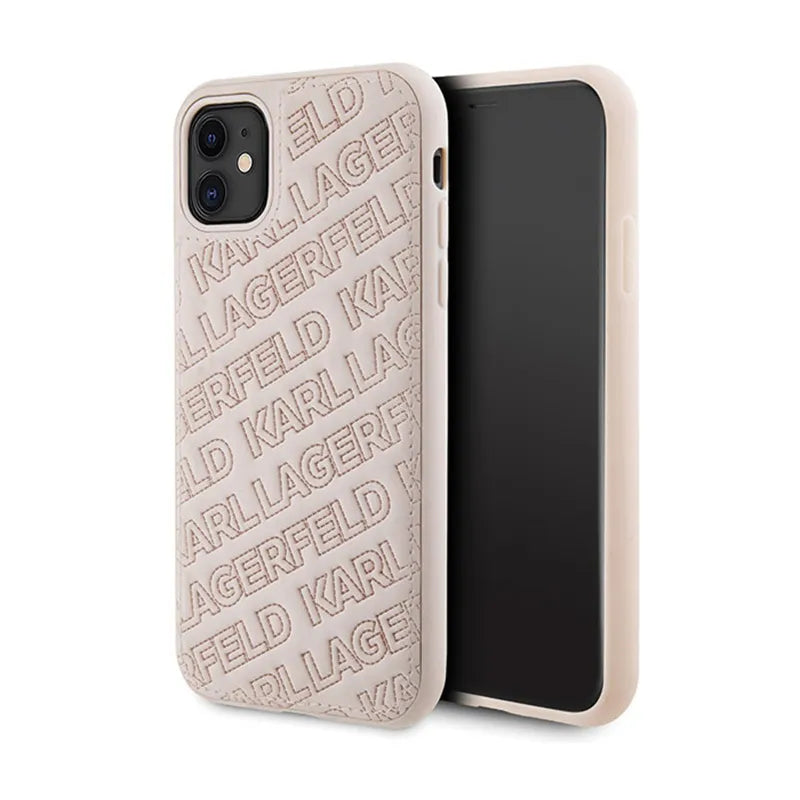 Karl Lagerfeld dygsniuotas K raštas – iPhone 11 dėklas (rožinis)