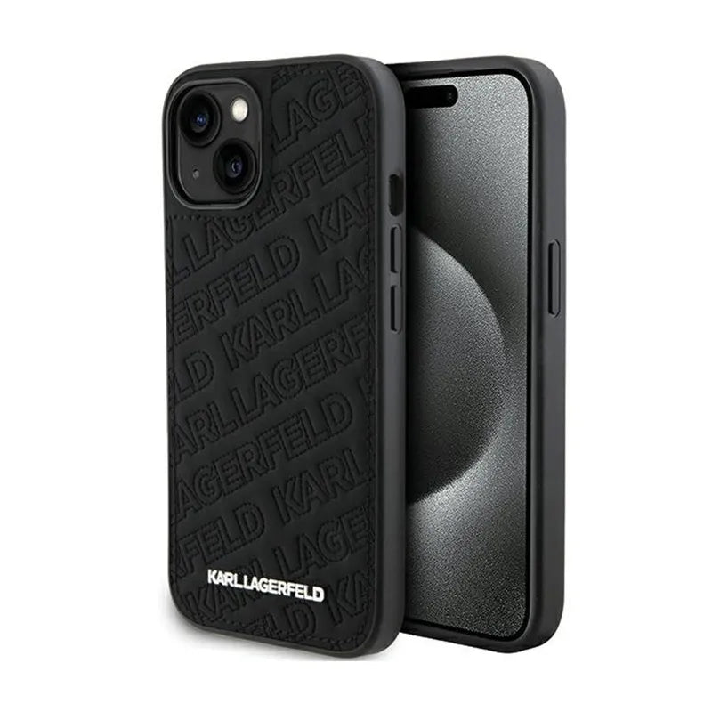 Karl Lagerfeld Dygsniuotas K rašto – iPhone 15 dėklas (juodas)