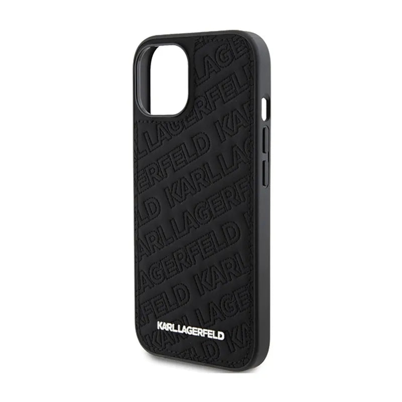 Karl Lagerfeld Dygsniuotas K rašto – iPhone 15 dėklas (juodas)