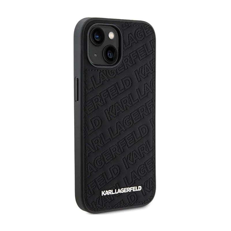Karl Lagerfeld Dygsniuotas K rašto – iPhone 15 dėklas (juodas)