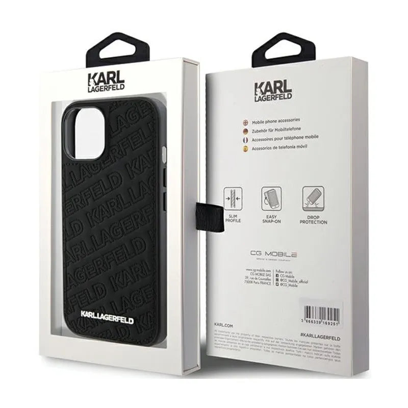 Karl Lagerfeld Dygsniuotas K rašto – iPhone 15 dėklas (juodas)