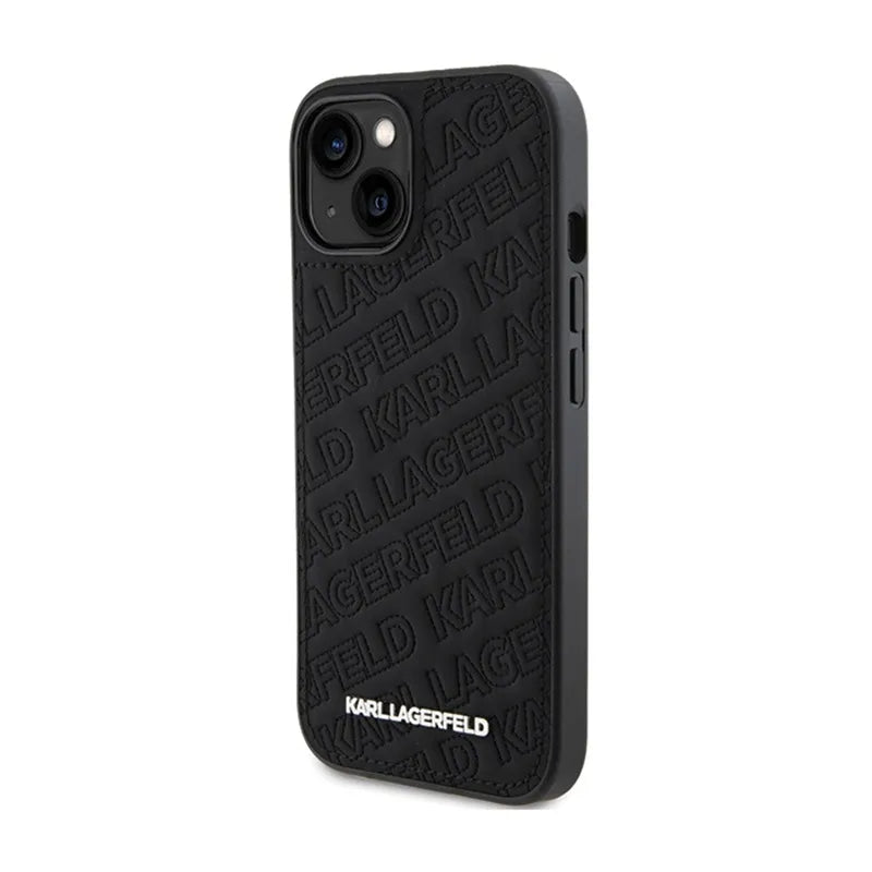 Karl Lagerfeld Dygsniuotas K rašto – iPhone 15 dėklas (juodas)