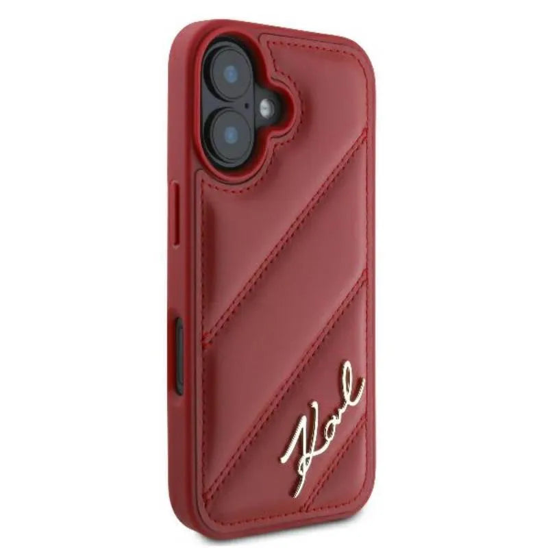 Karl Lagerfeld "Dygsniuotas parašas" dėklas, skirtas iPhone 16 (raudona)