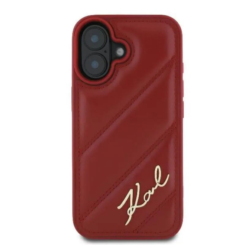 Karl Lagerfeld "Dygsniuotas parašas" dėklas, skirtas iPhone 16 (raudona)