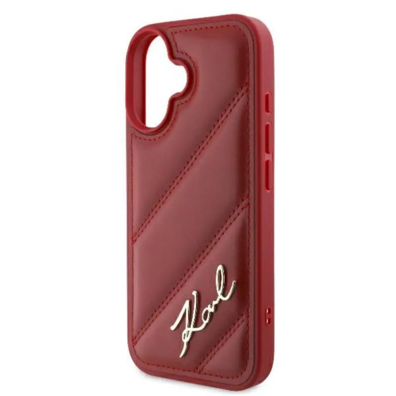 Karl Lagerfeld "Dygsniuotas parašas" dėklas, skirtas iPhone 16 (raudona)