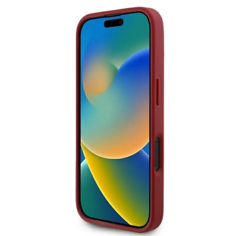 Karl Lagerfeld "Dygsniuotas parašas" dėklas, skirtas iPhone 16 (raudona)