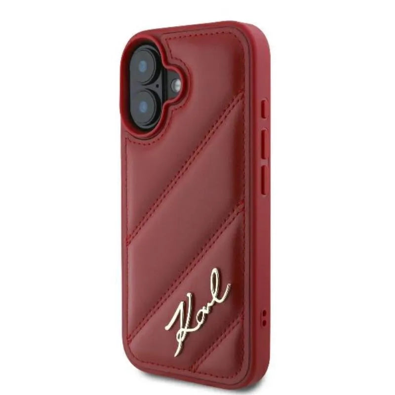 Karl Lagerfeld "Dygsniuotas parašas" dėklas, skirtas iPhone 16 (raudona)