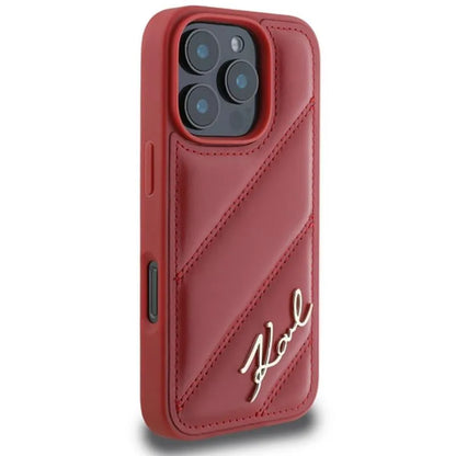 Karl Lagerfeld Firminis dygsniuotas dėklas skirtas iPhone 16 Pro (raudonas)