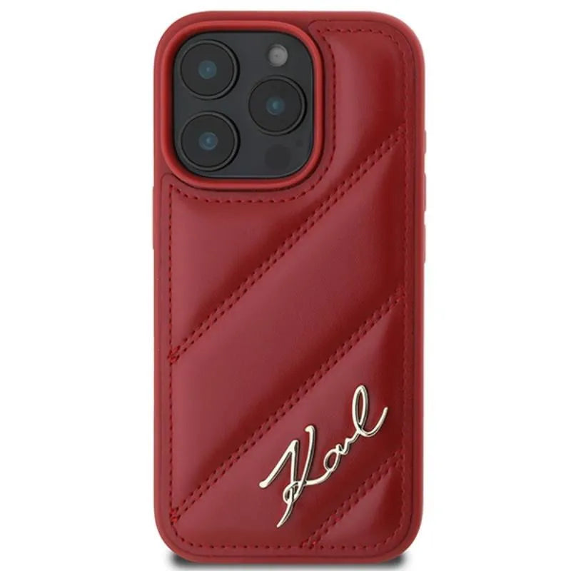 Karl Lagerfeld Firminis dygsniuotas dėklas skirtas iPhone 16 Pro (raudonas)