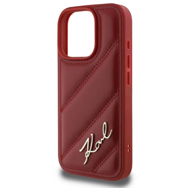 Karl Lagerfeld Firminis dygsniuotas dėklas skirtas iPhone 16 Pro (raudonas)