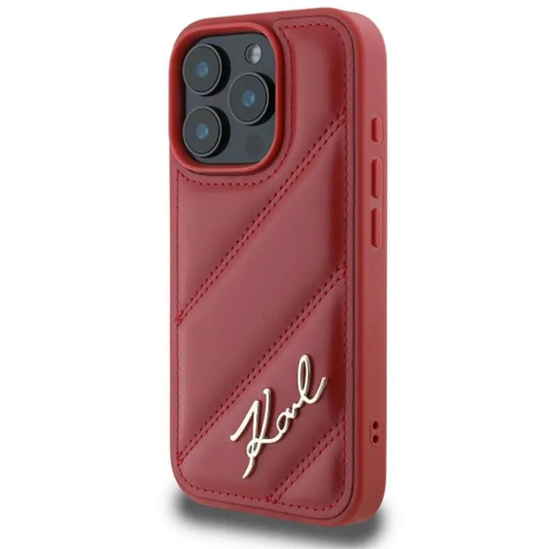 Karl Lagerfeld Firminis dygsniuotas dėklas skirtas iPhone 16 Pro (raudonas)
