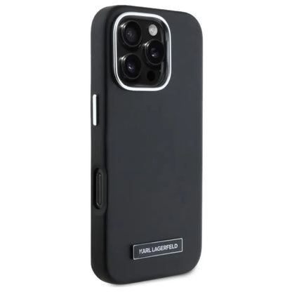 Karl Lagerfeld FW Metal Plate MagSafe – dėklas iPhone 16 Pro (juodas)