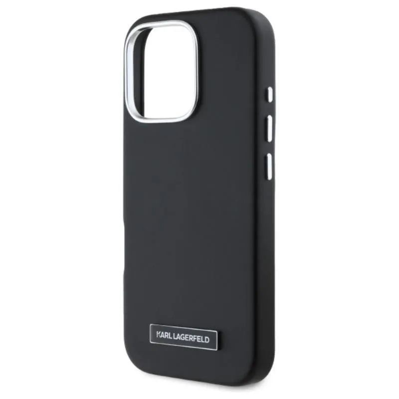 Karl Lagerfeld FW Metal Plate MagSafe – dėklas iPhone 16 Pro (juodas)