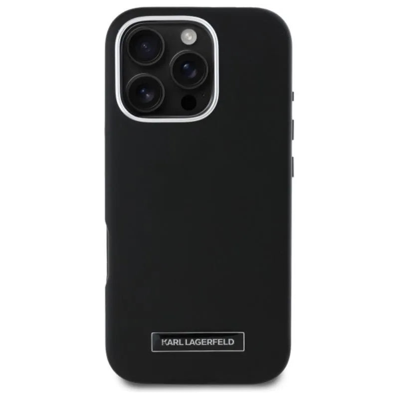 Karl Lagerfeld FW Metal Plate MagSafe – dėklas iPhone 16 Pro (juodas)