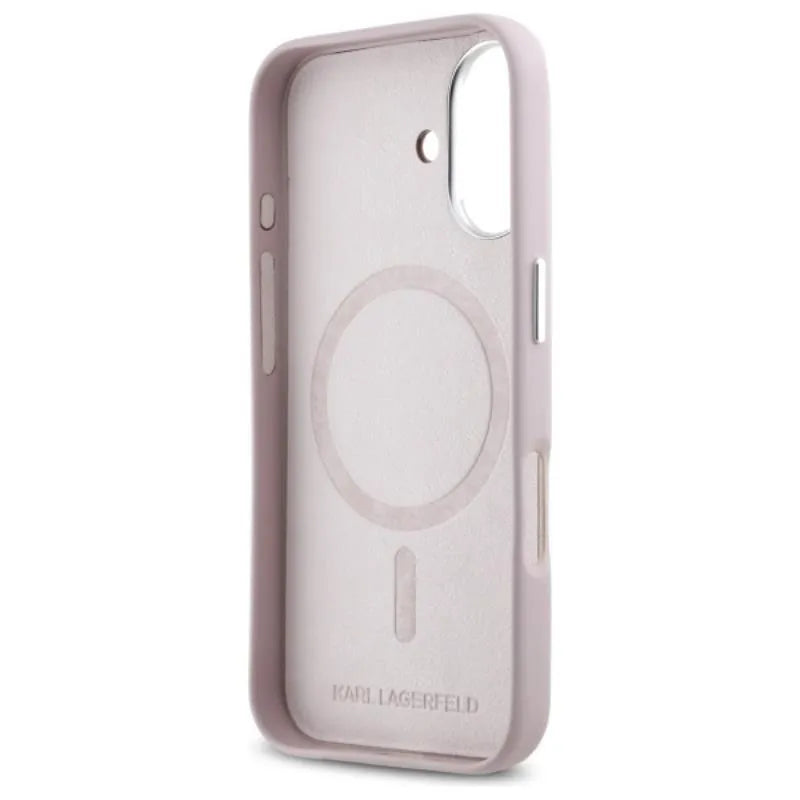 Karl Lagerfeld FW Metal Plate MagSafe - dėklas iPhone 16 (rožinis)
