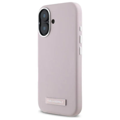 Karl Lagerfeld FW Metal Plate MagSafe - dėklas iPhone 16 (rožinis)