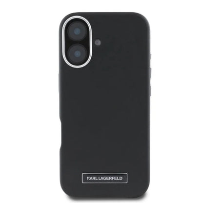 Karl Lagerfeld FW Metal Plate MagSafe – dėklas, skirtas iPhone 16 (juodas)