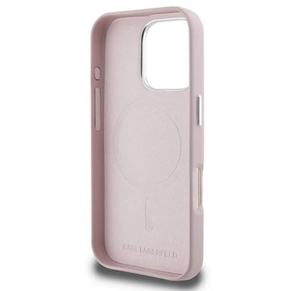 Karl Lagerfeld FW Metal Plate MagSafe – dėklas, skirtas iPhone 16 Pro Max (rožinis)