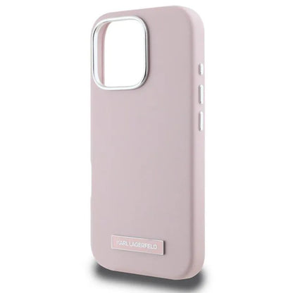 Karl Lagerfeld FW Metal Plate MagSafe – dėklas, skirtas iPhone 16 Pro Max (rožinis)