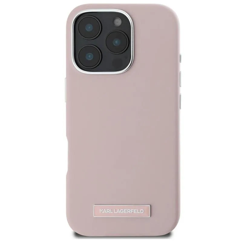 Karl Lagerfeld FW Metal Plate MagSafe – dėklas, skirtas iPhone 16 Pro Max (rožinis)