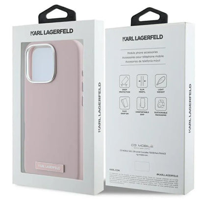 Karl Lagerfeld FW Metal Plate MagSafe – dėklas, skirtas iPhone 16 Pro Max (rožinis)