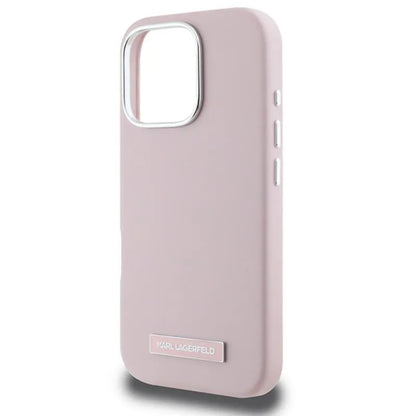 Karl Lagerfeld FW Metal Plate MagSafe – dėklas, skirtas iPhone 16 Pro (rožinis)
