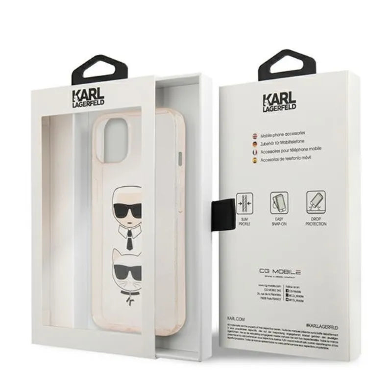 Karl Lagerfeld Glitter Karl & Choupette Head – „iPhone 13 mini“ dėklas (auksinis)