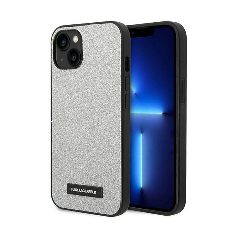 Karl Lagerfeld Glitter Plaque Logo – dėklas, skirtas iPhone 14 Plus (sidabrinis)