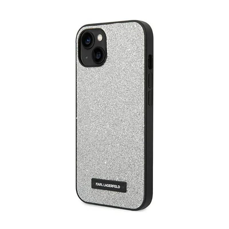Karl Lagerfeld Glitter Plaque Logo – dėklas, skirtas iPhone 14 Plus (sidabrinis)
