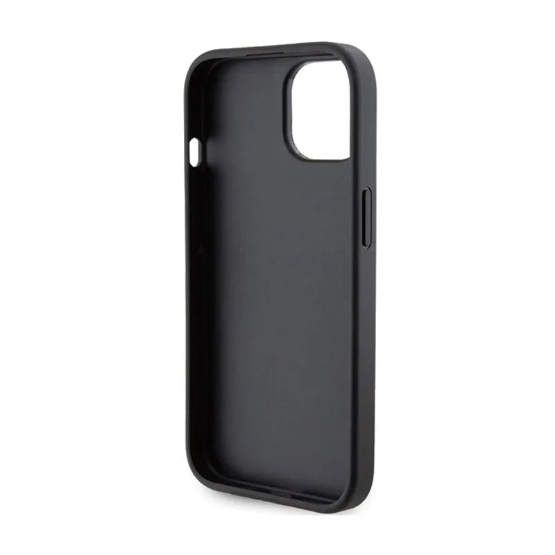 Karl Lagerfeld Gripstand Saffiano Karl & Choupette Pins – „iPhone 15 Plus“ dėklas (juodas)