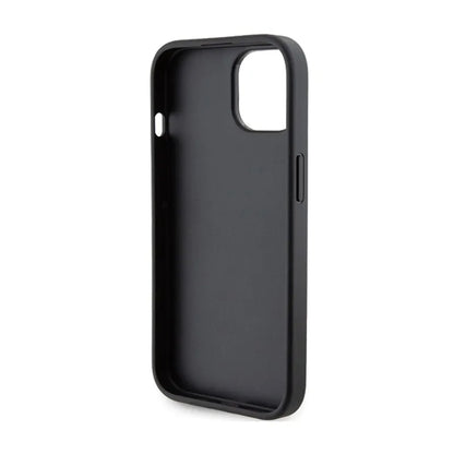 Karl Lagerfeld Gripstand Saffiano Karl & Choupette Pins – „iPhone 15 Plus“ dėklas (juodas)