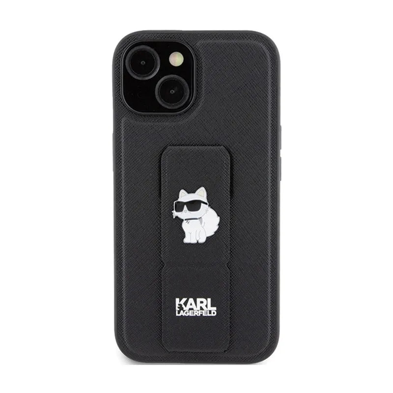 Karl Lagerfeld Gripstand Safiano Choupette Segtukai – iPhone 15 Dėklas (Juodas)
