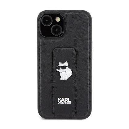 Karl Lagerfeld Gripstand Safiano Choupette Segtukai – iPhone 15 Dėklas (Juodas)