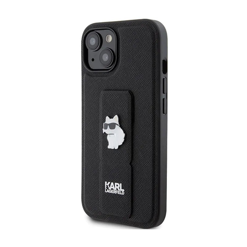 Karl Lagerfeld Gripstand Safiano Choupette Segtukai – iPhone 15 Dėklas (Juodas)