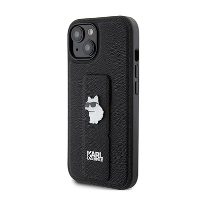 Karl Lagerfeld Gripstand Safiano Choupette Segtukai – iPhone 15 Dėklas (Juodas)