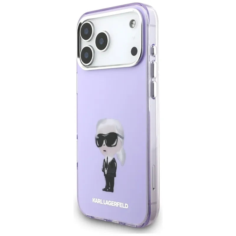 Karl Lagerfeld IML akvarelinis raštas su Karl & Choupette & Logo MagSafe - dėklas iPhone 17 Pro Max (Violetinis)