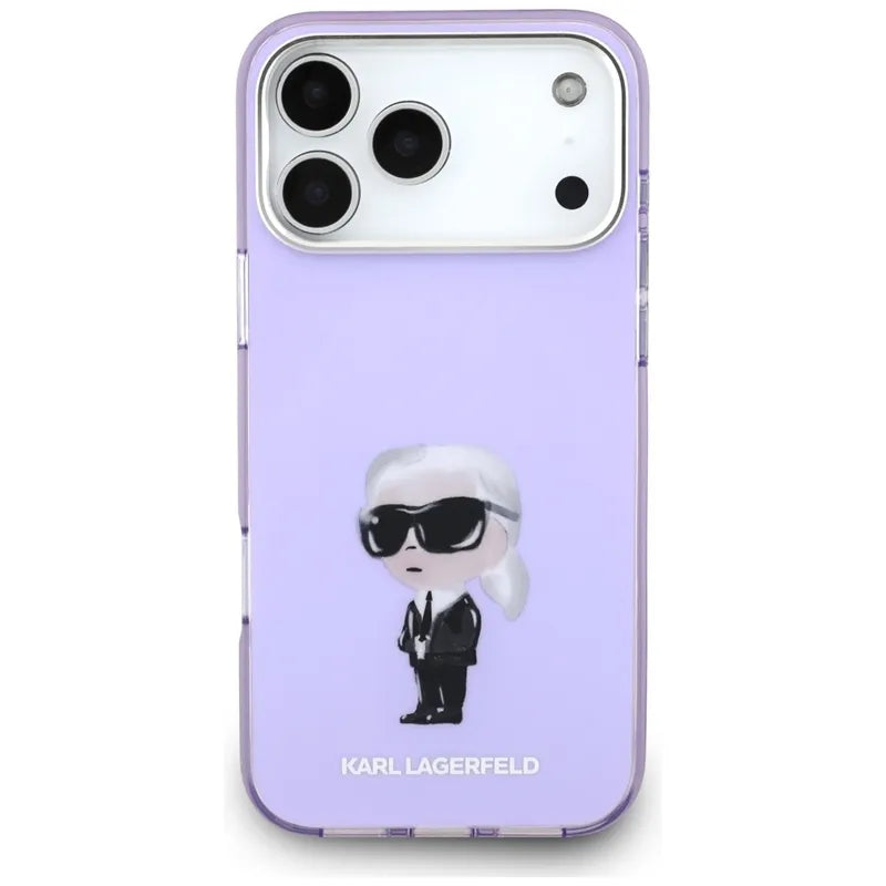 Karl Lagerfeld IML akvarelinis raštas su Karl & Choupette & Logo MagSafe - dėklas iPhone 17 Pro Max (Violetinis)