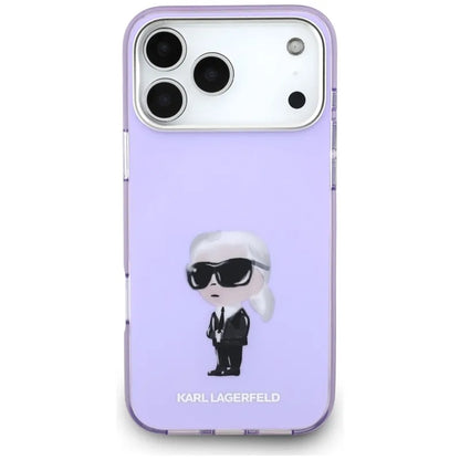 Karl Lagerfeld IML akvarelinis raštas su Karl & Choupette & Logo MagSafe - dėklas iPhone 17 Pro Max (Violetinis)