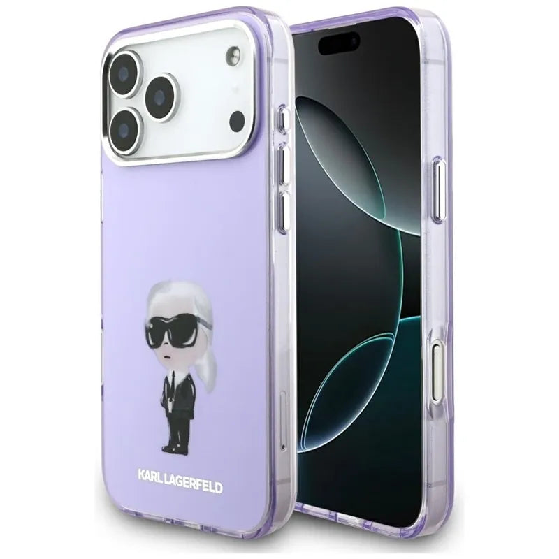 Karl Lagerfeld IML akvarelinis raštas su Karl & Choupette & Logo MagSafe - dėklas iPhone 17 Pro Max (Violetinis)