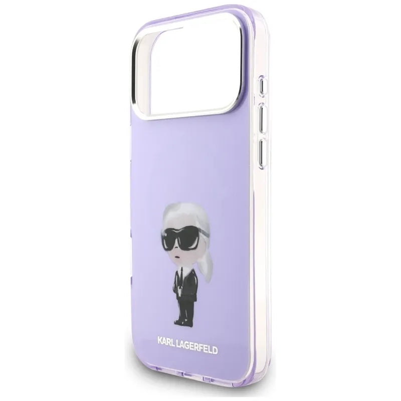 Karl Lagerfeld IML akvarelinis raštas su Karl & Choupette & Logo MagSafe - dėklas iPhone 17 Pro Max (Violetinis)
