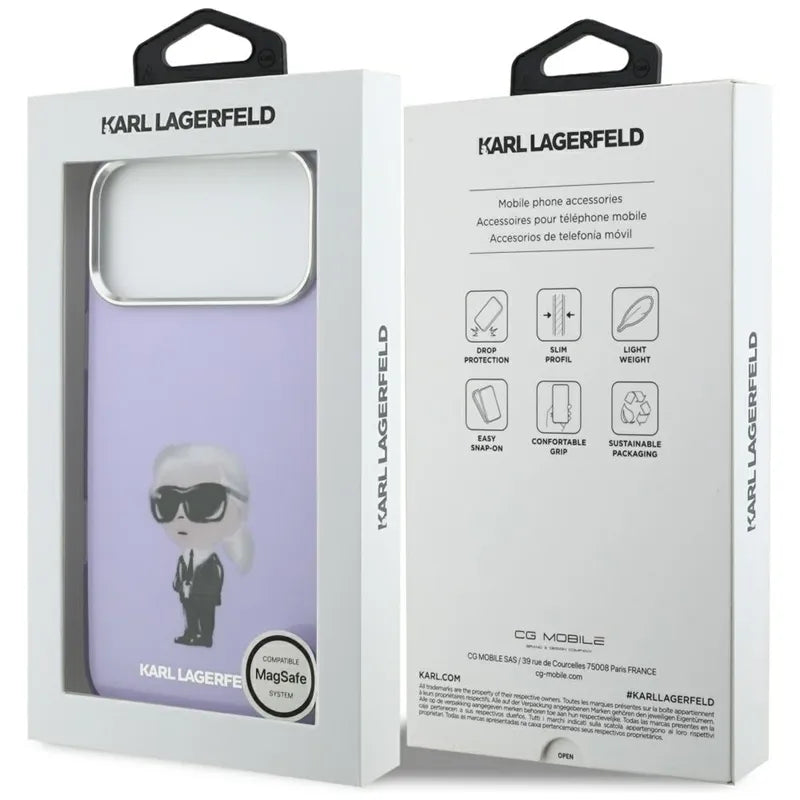 Karl Lagerfeld IML akvarelinis raštas su Karl & Choupette & Logo MagSafe - dėklas iPhone 17 Pro Max (Violetinis)