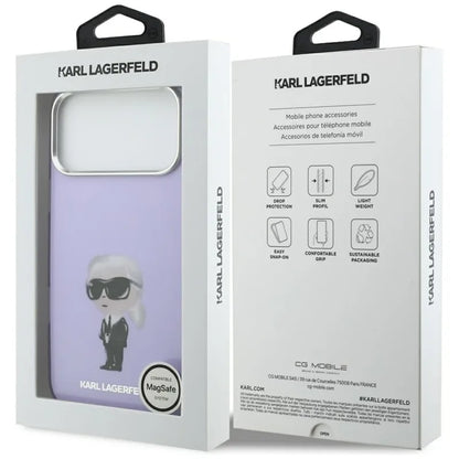 Karl Lagerfeld IML akvarelinis raštas su Karl & Choupette & Logo MagSafe - dėklas iPhone 17 Pro Max (Violetinis)