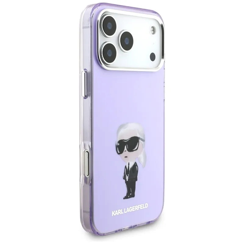 Karl Lagerfeld IML akvarelinis raštas su Karl & Choupette & Logo MagSafe - dėklas iPhone 17 Pro Max (Violetinis)