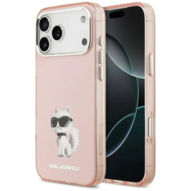 Karl Lagerfeld IML Aquarelle Choupette & Logo MagSafe - dėklas iPhone 17 Pro (rožinis)